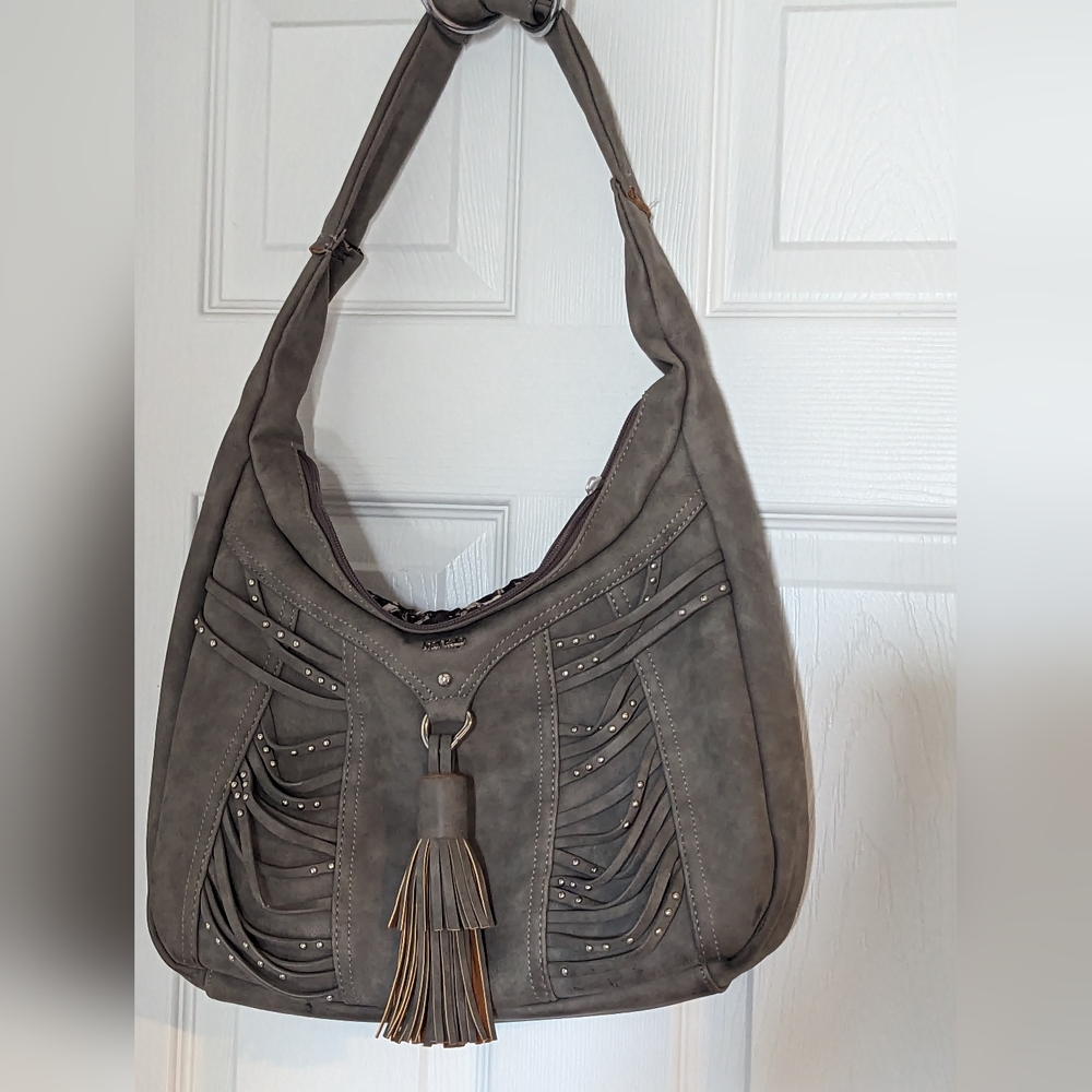 Gray hand bag